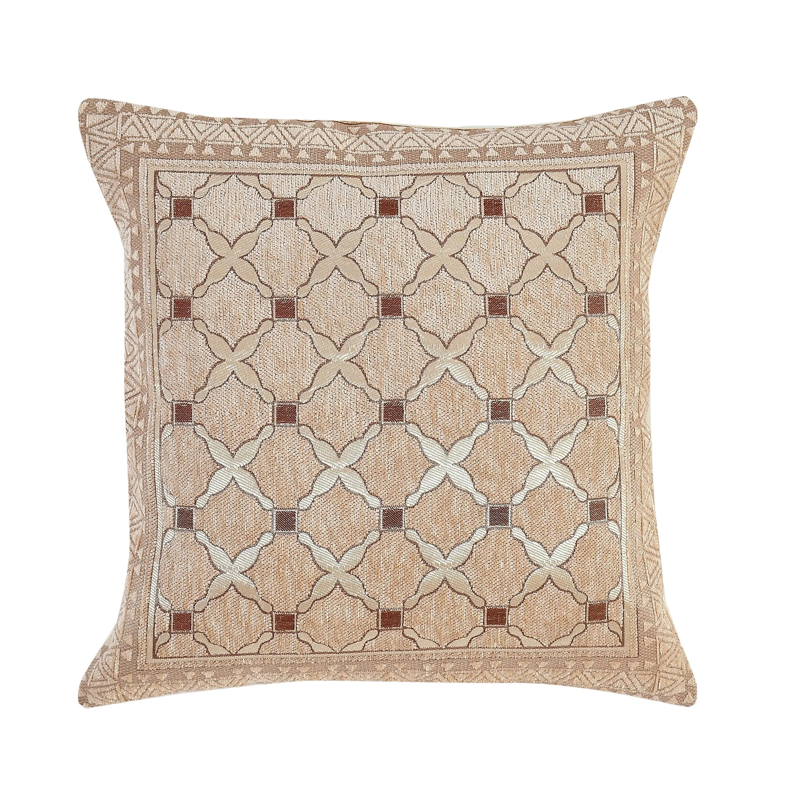 FRESH FROM LOOM Jacquard Soft Velvet Cushion Covers | Hypo-Allergenic | Washable | Non-Fade Diwan Sofa Pillow Covers for Home (Size - 16 x16 Inch, Color - Beige) - Set of 5pc