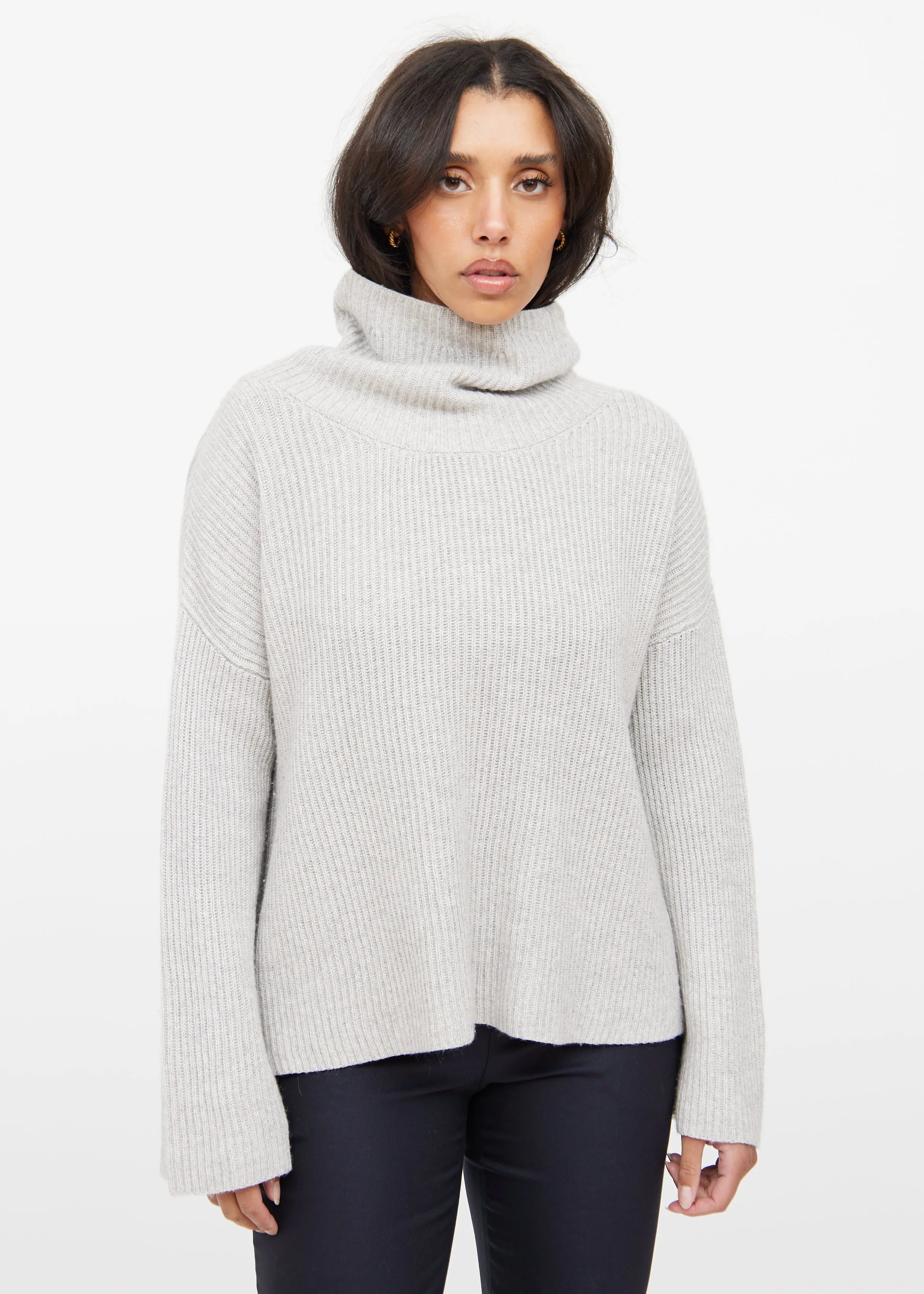Grey Cashmere & Silk Knit Sweater