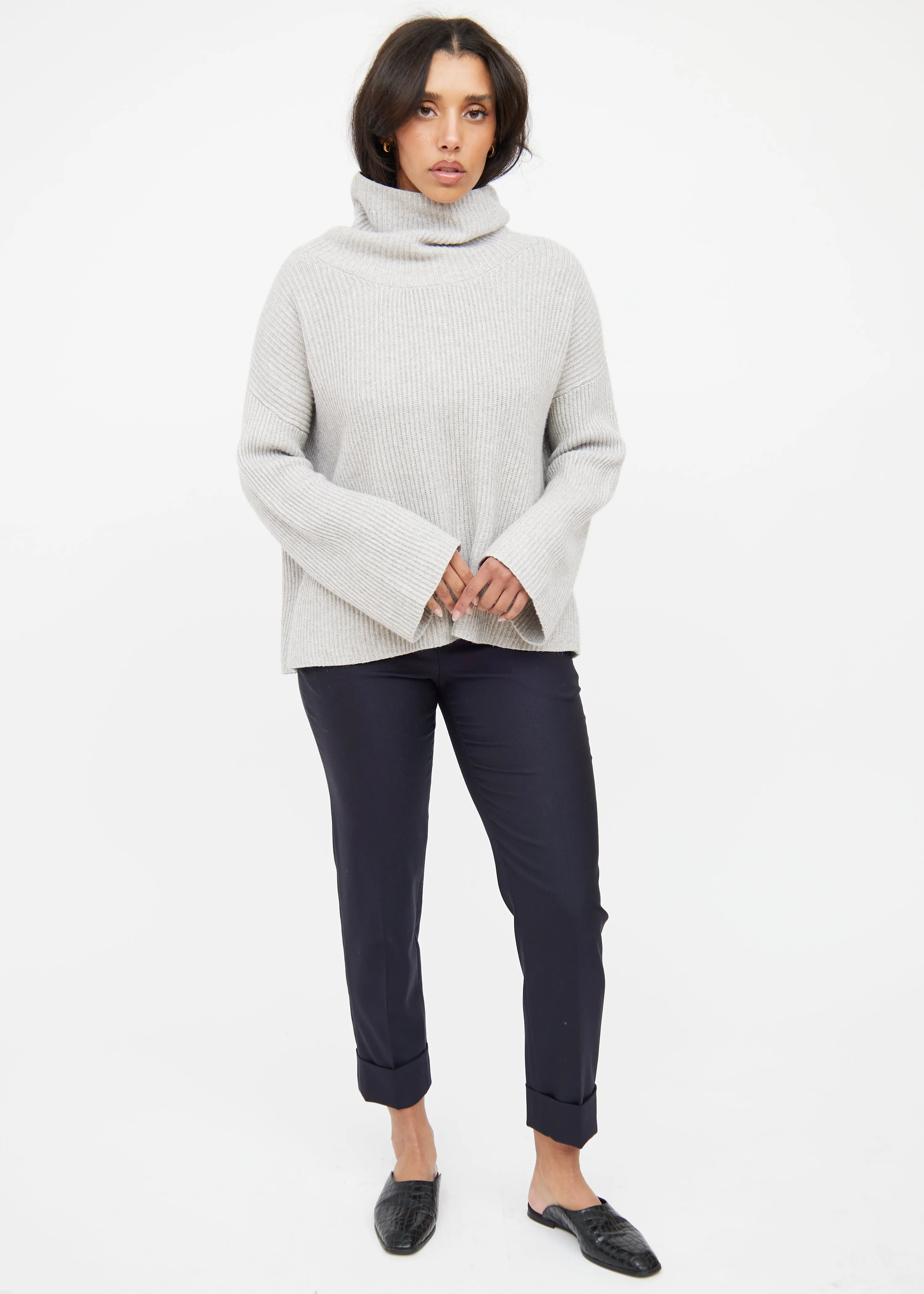 Grey Cashmere & Silk Knit Sweater