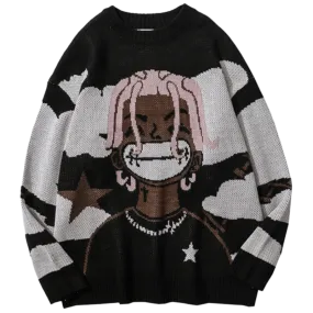 Harajuku vintage cartoon anime knitted sweater men winter men's rock hip hop rap pullover women jumper ugly sweater