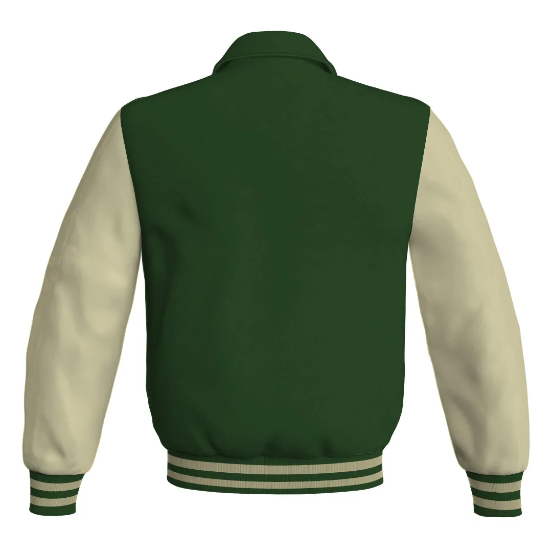Letterman Varsity Classic Jacket Forest Green Body and Cream Leather Sleeves