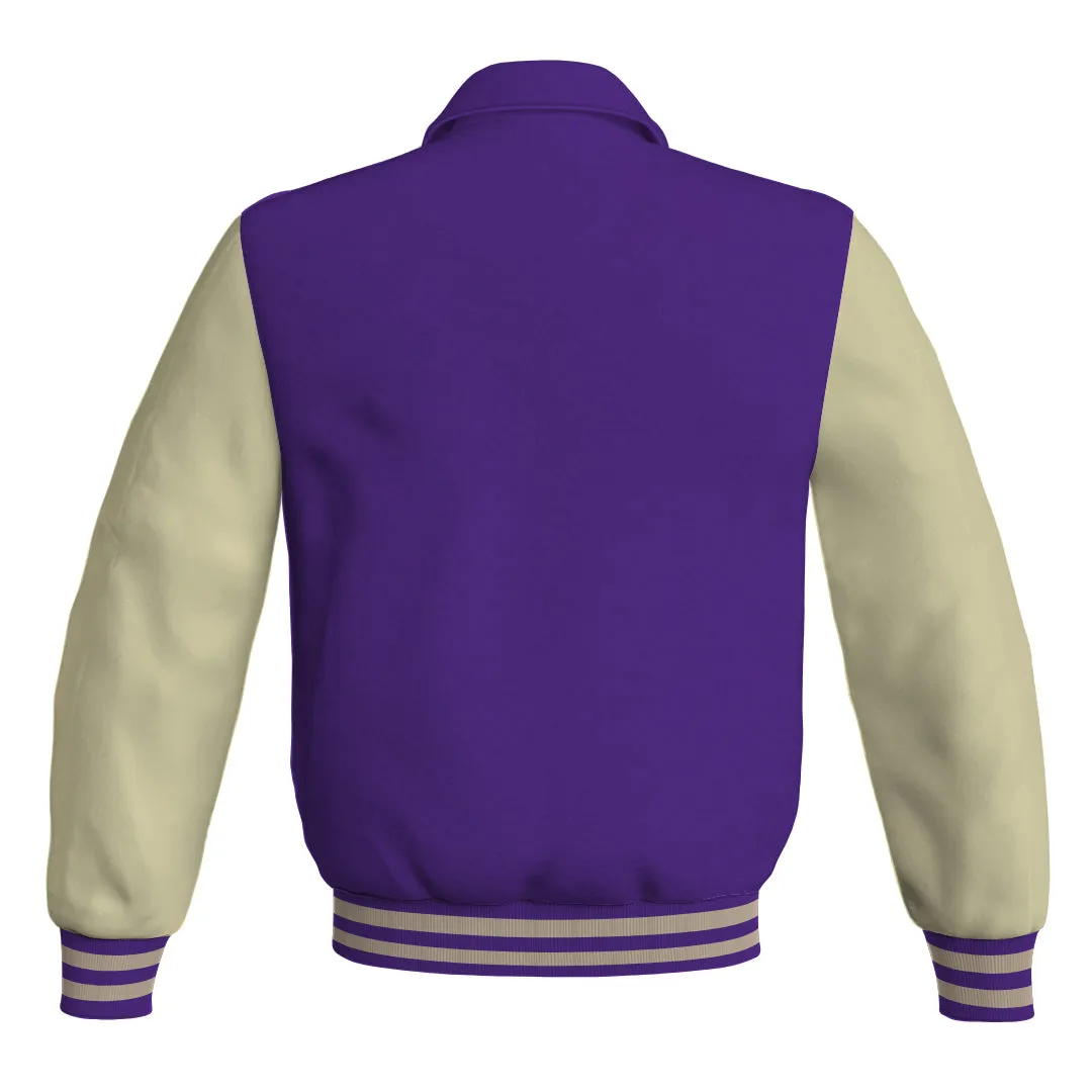 Letterman Varsity Classic Jacket Purple Body and Cream Leather Sleeves