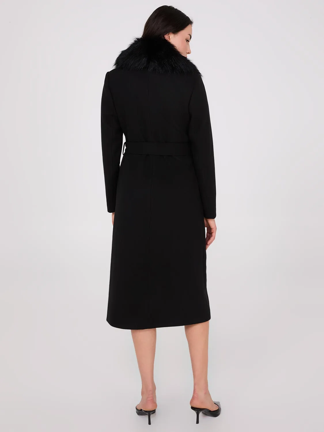 Long Wrap Coat With Faux Fur Collar