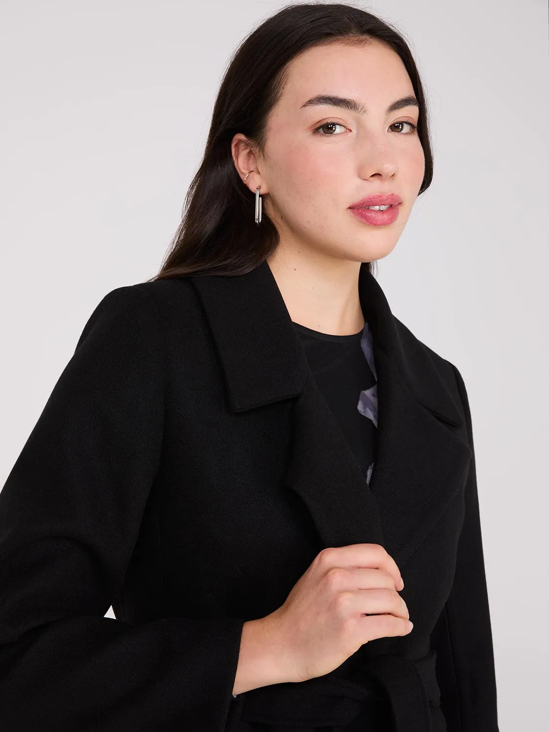 Long Wrap Coat With Faux Fur Collar
