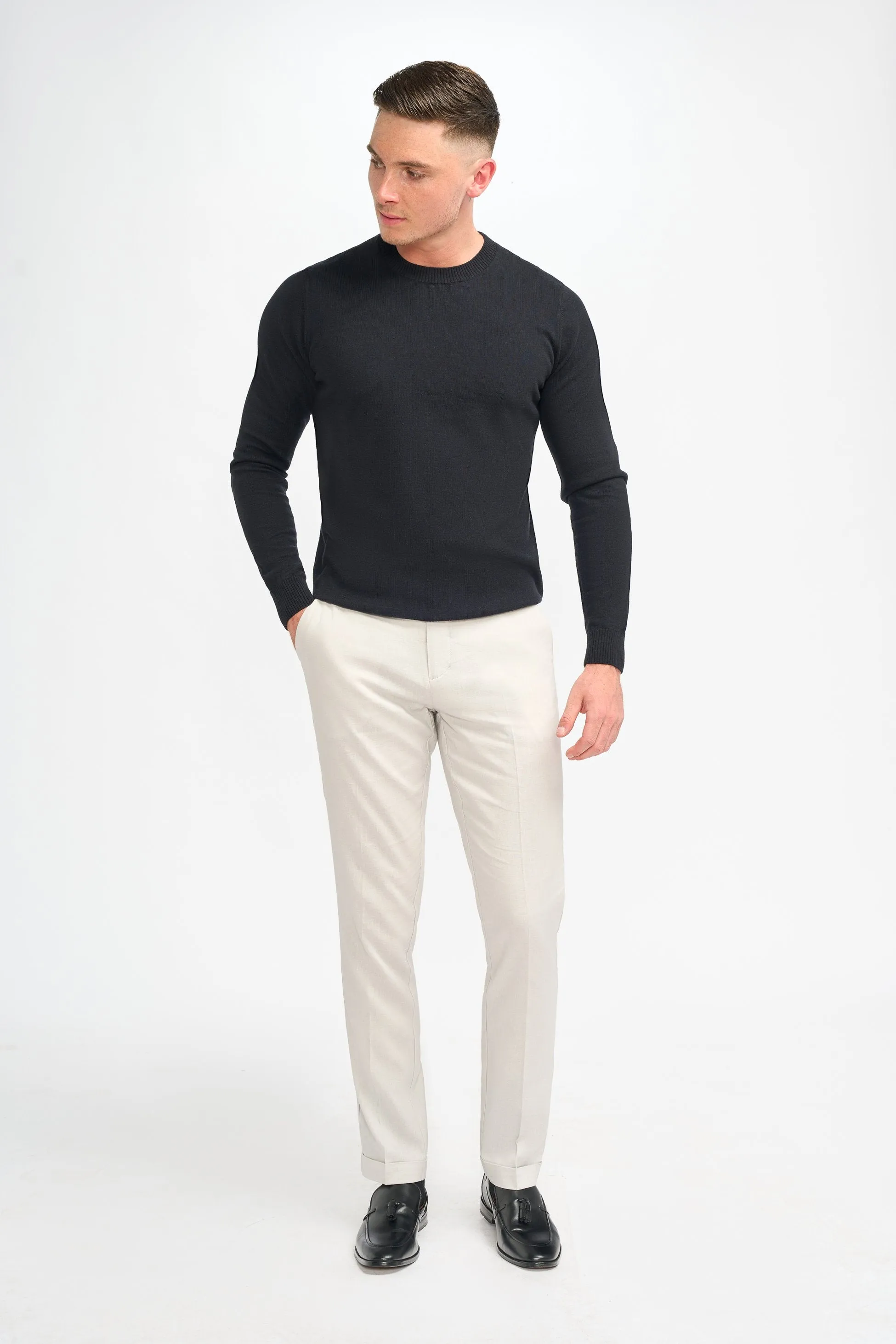 Men’s Wool Blend Knit Pullover Jumper - Connall - Black