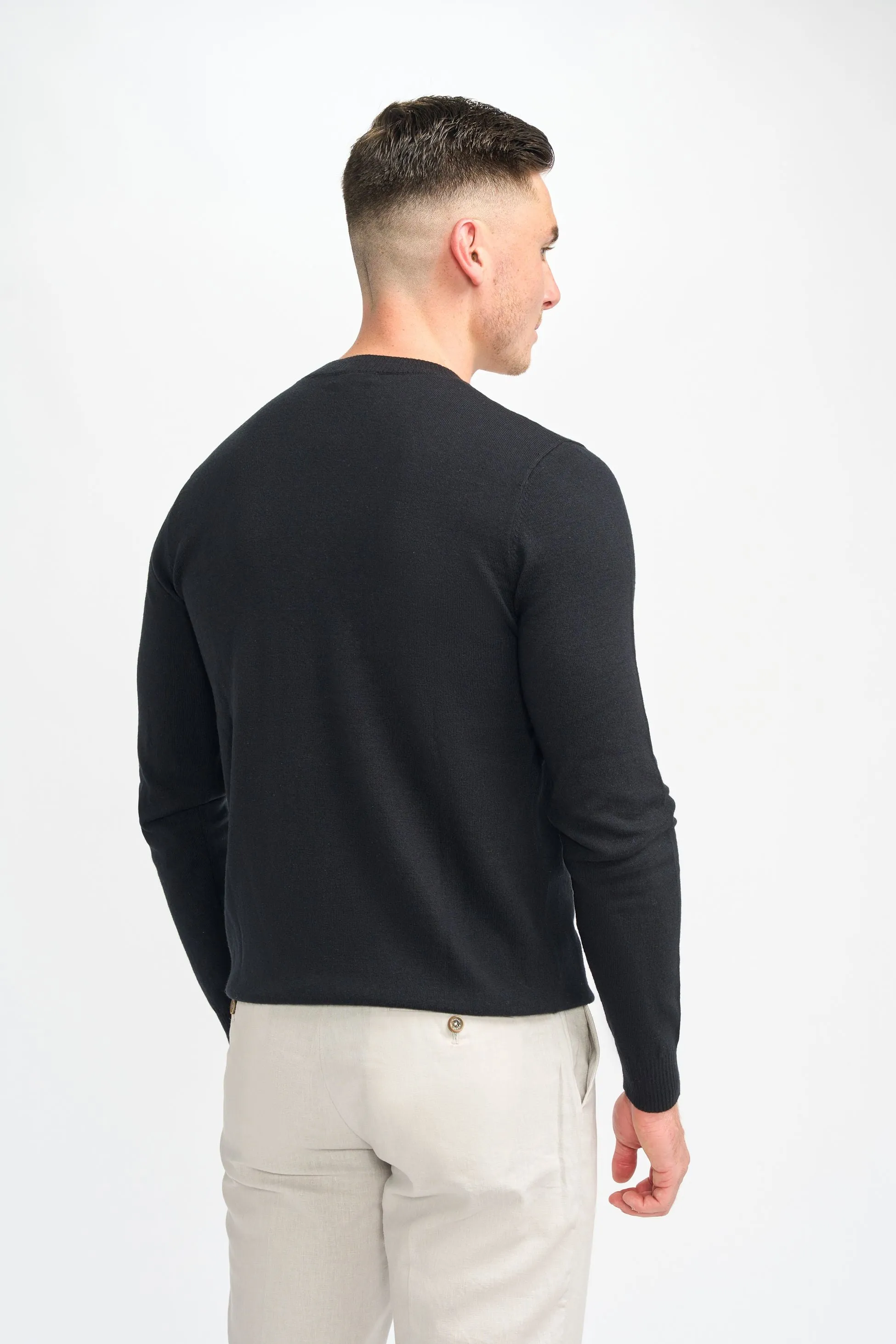 Men’s Wool Blend Knit Pullover Jumper - Connall - Black