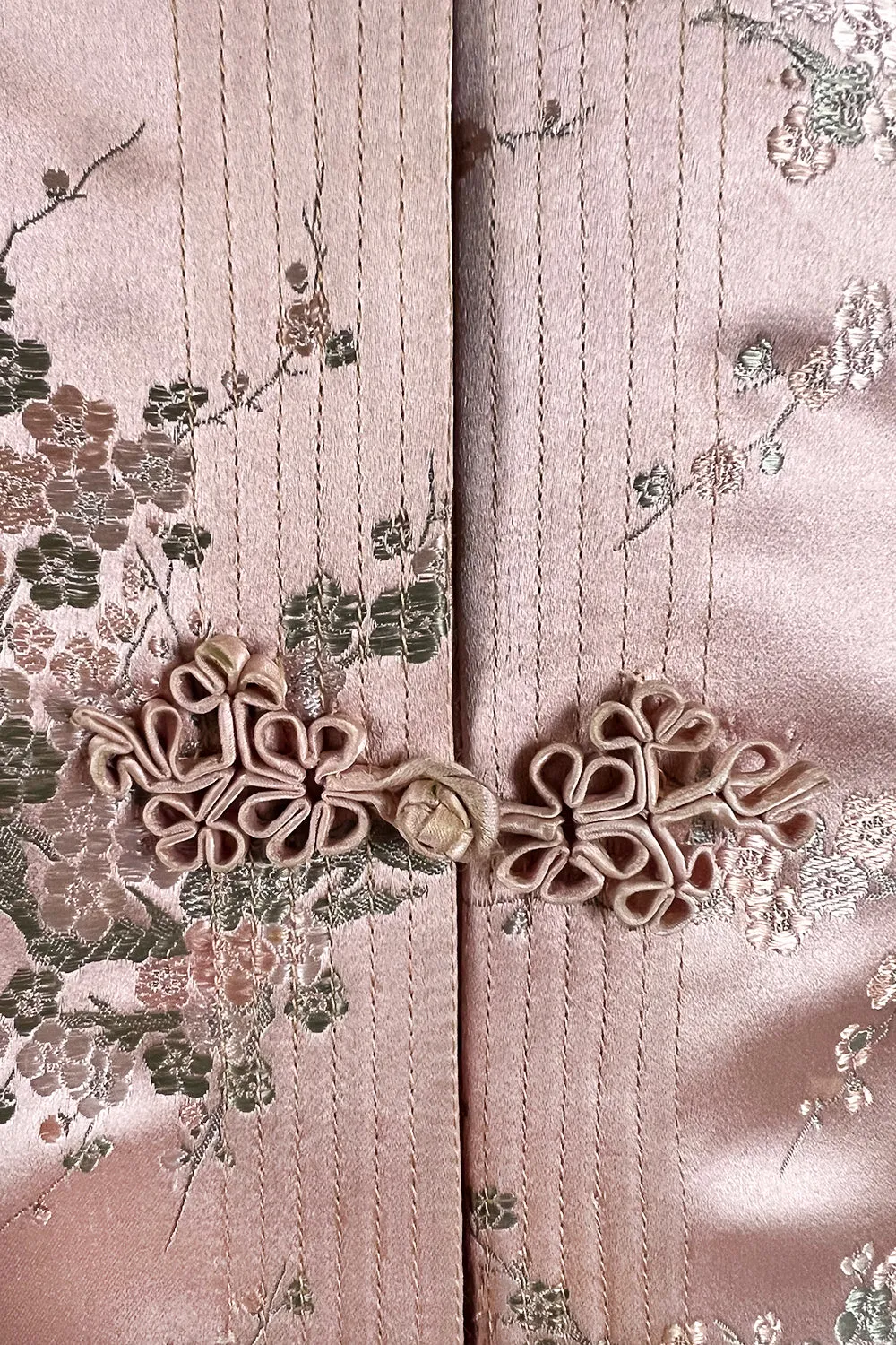 Prettiest 1960s Pink Silk Embroidered Asian Evening Coat w Top Stitched Cuffs & Collar