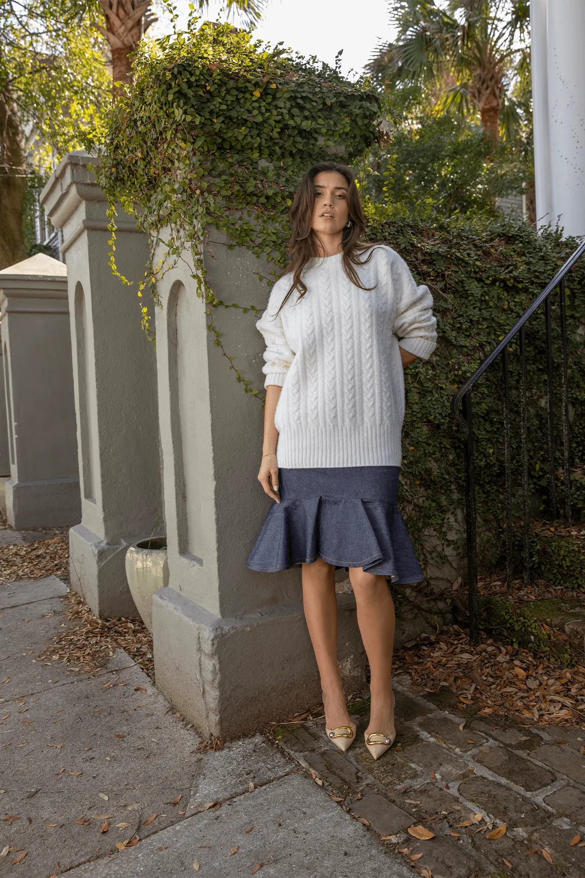 Relaxed Fit Cable Jumper in Off White