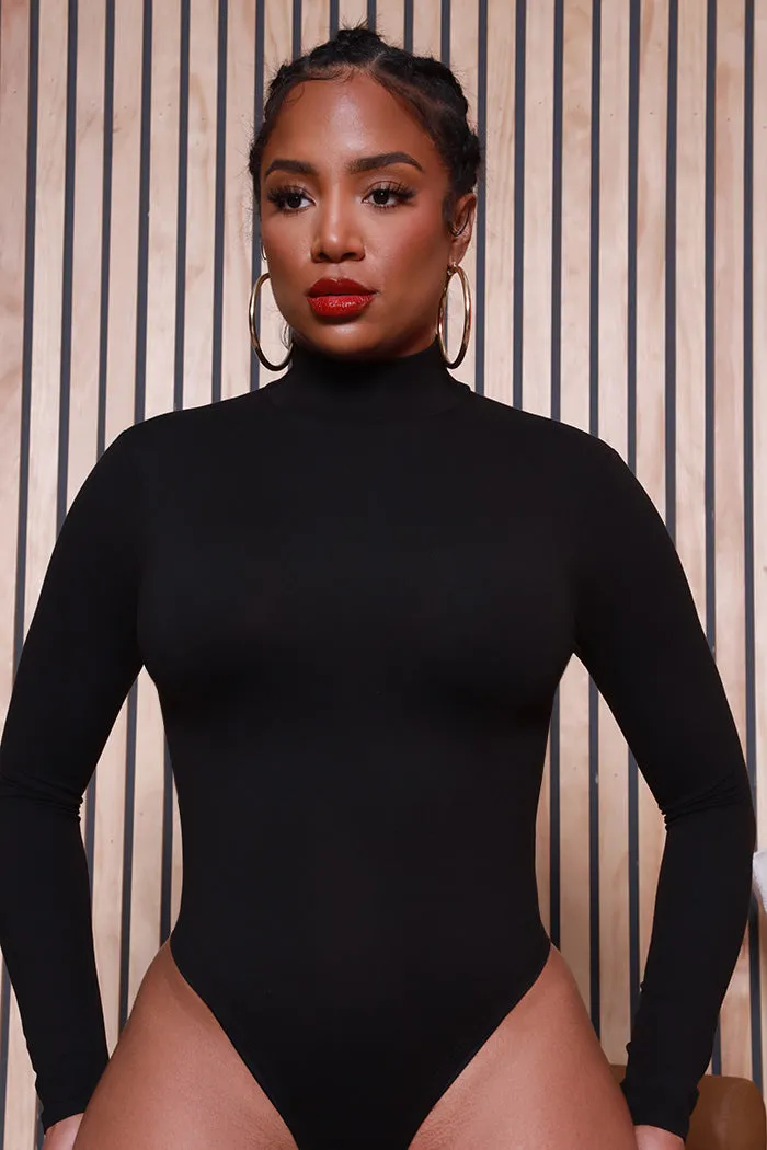 Toss Up Long Sleeve Turtleneck Bodysuit - Black