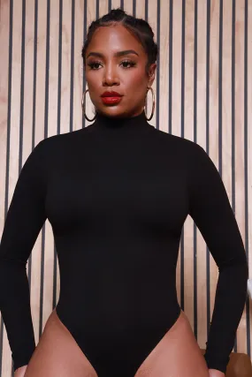 Toss Up Long Sleeve Turtleneck Bodysuit - Black