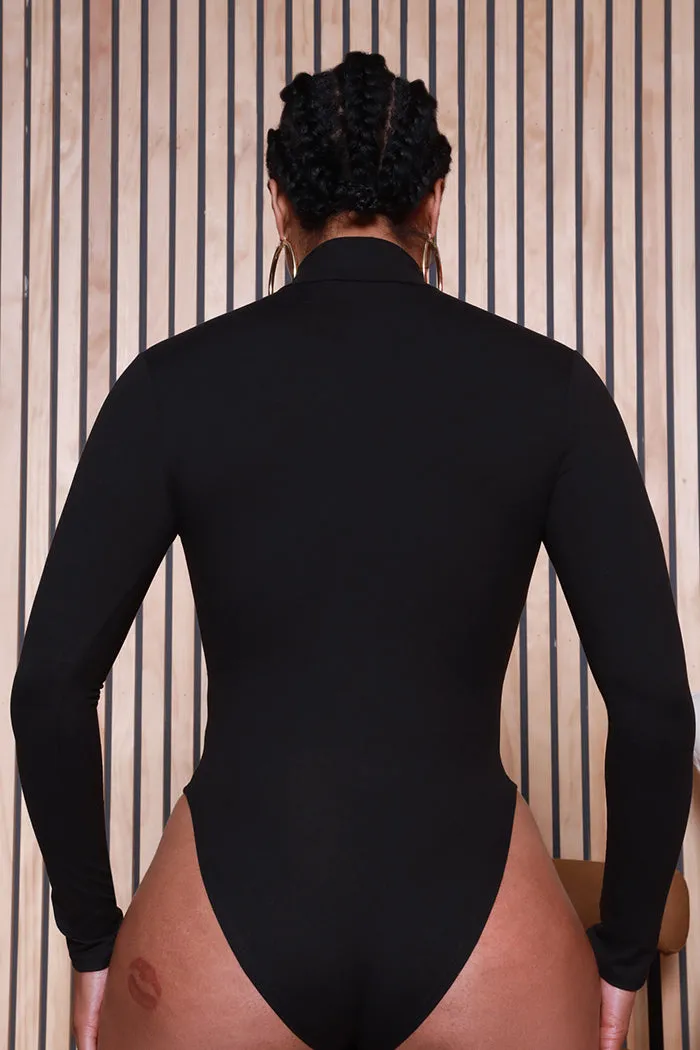 Toss Up Long Sleeve Turtleneck Bodysuit - Black