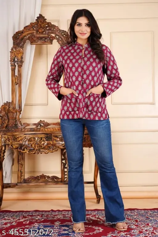 Women's Cotton Quilted Reversible Floral Jacket – Stylish & Comfortable